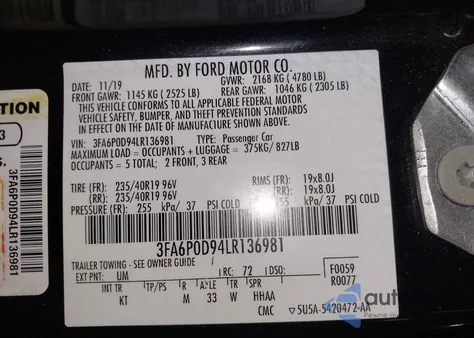 2020 Ford Fusion Titanium из США, поврежденный, VIN 3FA6P0D94LR136981